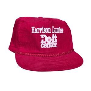 Vintage Harrison Lumber Do It Center Corduroy Hat Red Trucker Cap KC Tag